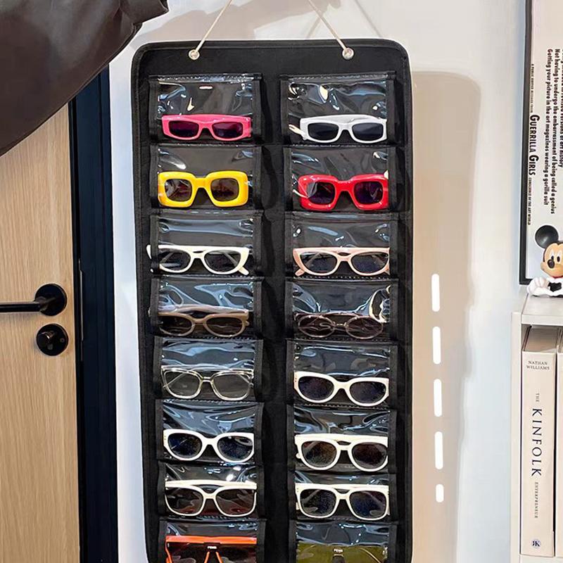 16Slots Felt Eyeglasses Stand Holder Dust Proof Wall-Mounted Pocket Storage For Sunglasses Glasses Display Hanging Bag Organizer
