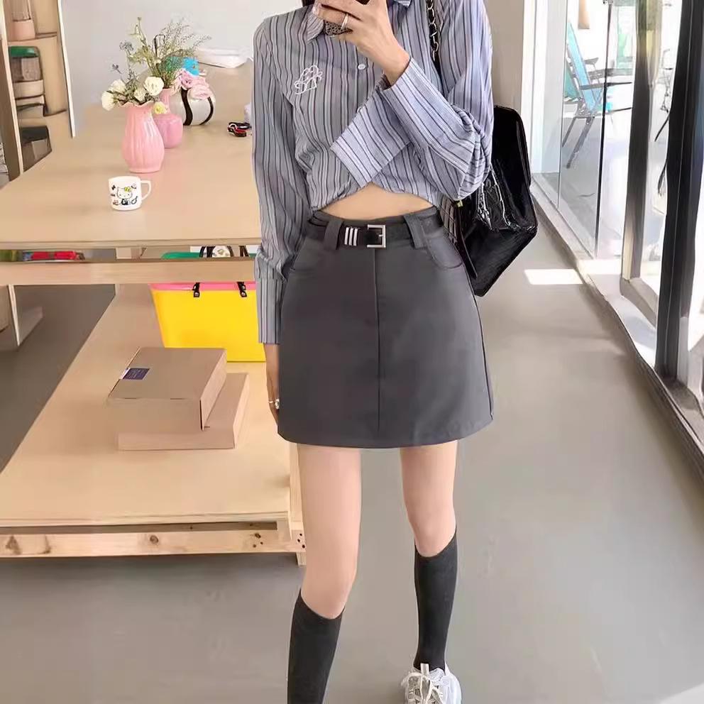 2024 Women's Spring A-Line High Waist Skirt, American Style Gray