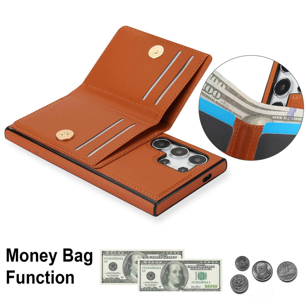 Brieftaschen-Hülle mit Kartenhalter, 360° drehbarer Ring-Ständer, Magnetverschluss für Samsung Galaxy S25 S24/S23/S22/S21 Ultra/Note 20