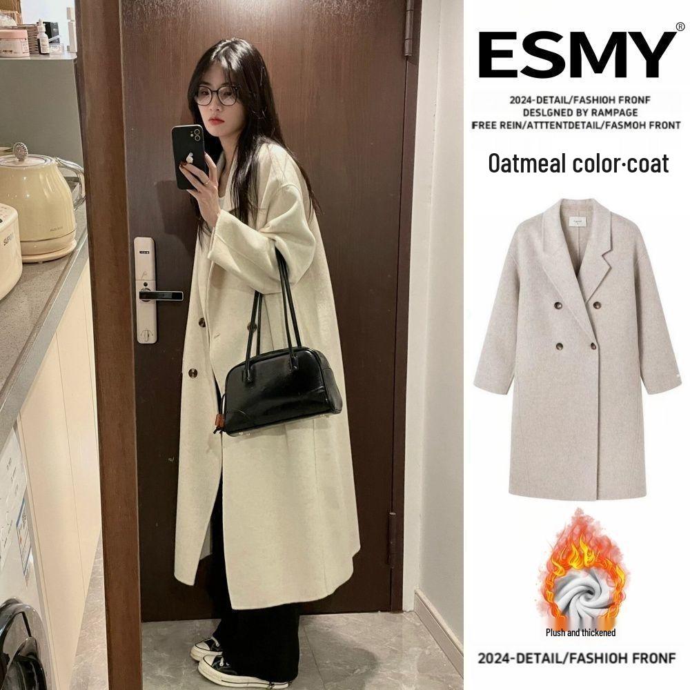 

ESMY Женское серое шерстяное тренчковое пальто - Осенне-зимнее толстое стеганое свободное пальто L (Recommended 110-120 lbs)