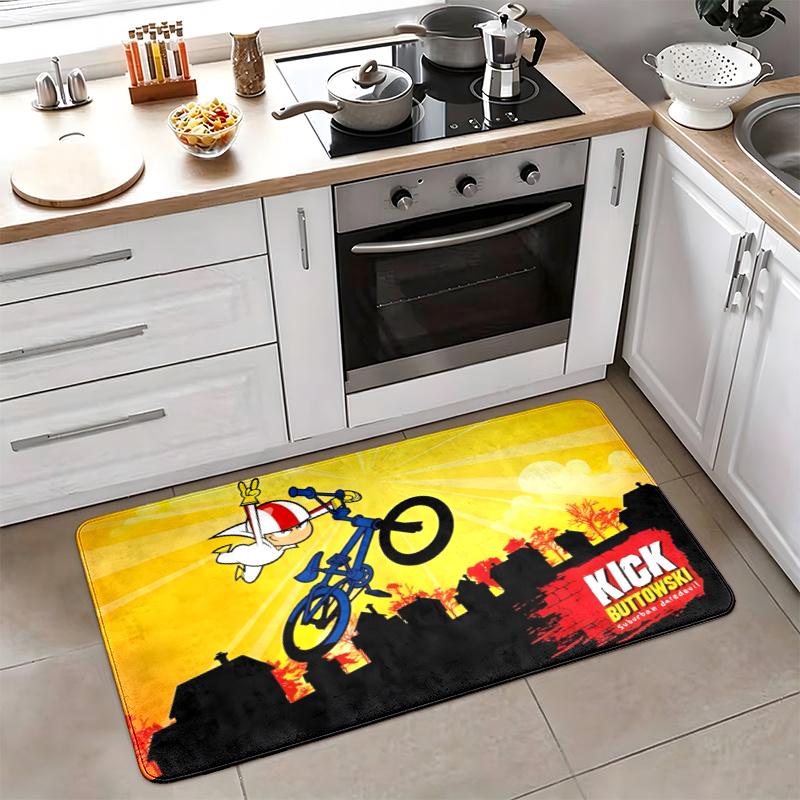 Kick Buttowski Flannel Kitchen Floor Mat Absorbent Non-Slip Soft Standing Mat Washable Comfortable Kitchen Rug for Home Sink Laundry