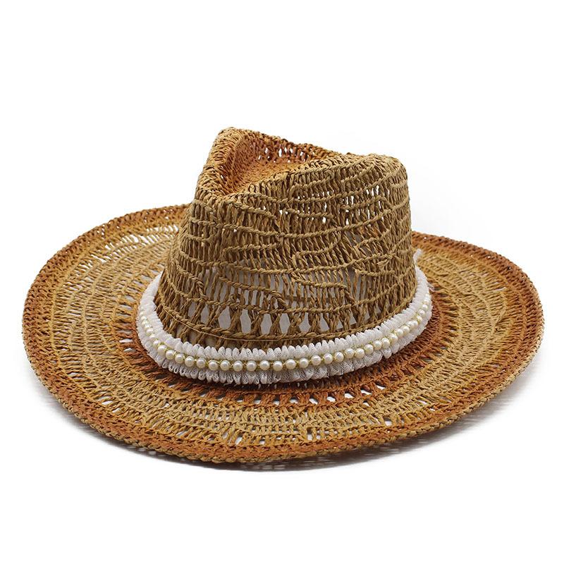 Spray Painted Cowboy Straw Hat Pearl Hollow Hat Handmade Maran Western Cowboy Hat Ethnic Sun Hat