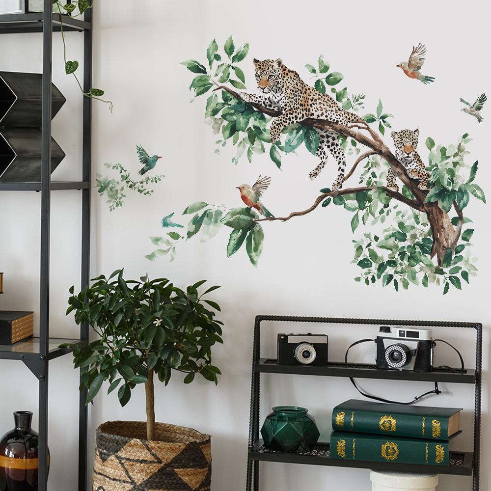 Money Leopard Branches Birds Bedroom Living Room Entrance Hall Home Background Beautification Wall Stickers