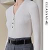 ELLASSAY Women's Elegant V-Neck Pullover Knit Sweater with Custom Obsidian Buttons