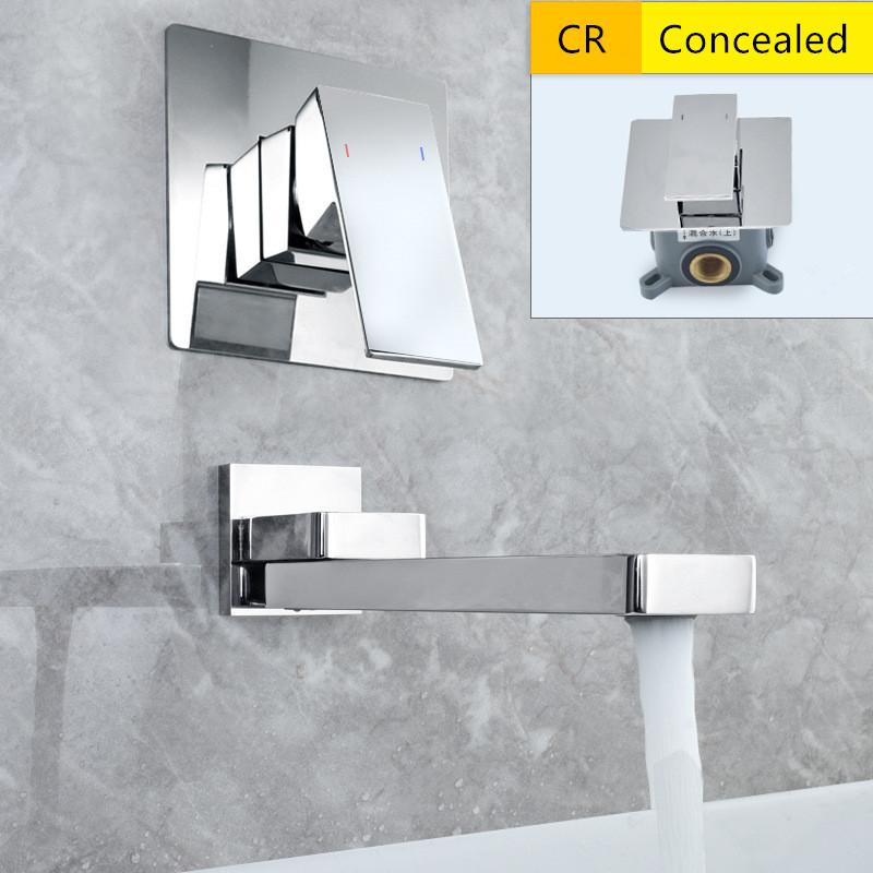 Tuqiu Brushed Gold Basin Faucet Bathroom Faucet In-Wall Black Faucet Hot and Cold Bathroom Sink Tap Basin Mixer Tap Set