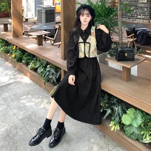 Spring New Chinese Style Buckle National Style Vest Two-piece Dress Large Size Fat Mm Retro Waist and Thin Suit Skirt