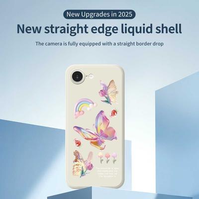 Für iPhone 16e Hülle Buntes Schmetterlingsblumenmuster Druck Gerade Kante TPU Handy Rückseite