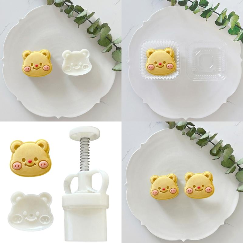 Cookie Stamp 3D Cartoon Bear Pattern Moon Cake Molds Hand Pressure Moon Cake Maker Baking Tool for MidAutumn Festival