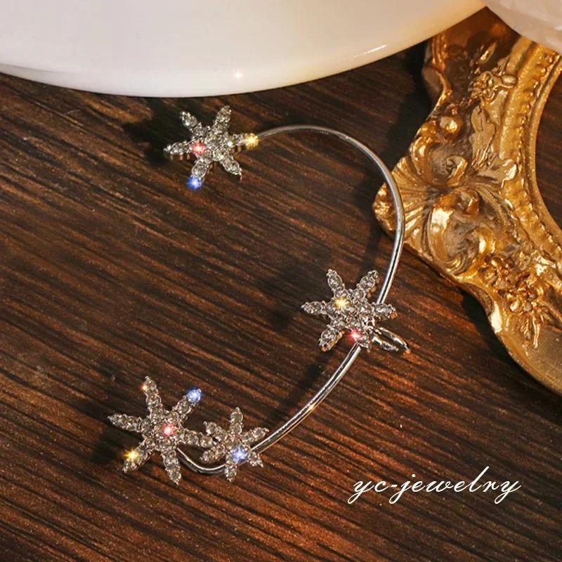 Women Fashion Versatile Snowflake Zirconia Ear Hanger No Earhole Ear Clip Adjustable Surrounding Earstuds Advanced Sense Decor