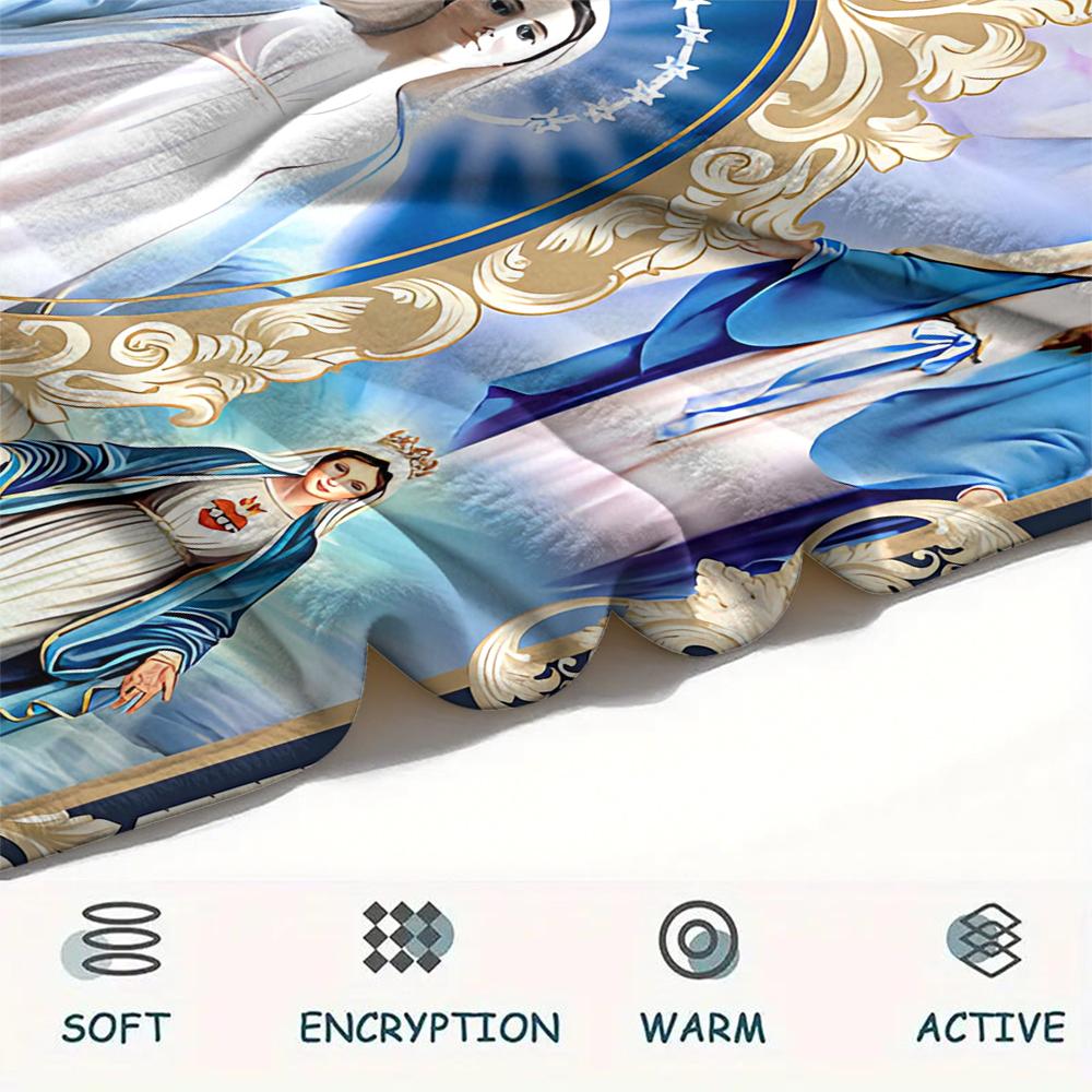 1Pc Virgin Mary Print Flannel Blanket, High quality Comfortable for All Seasons, Home Decor, Warmth and Comfort, Perfect for Christmas Gifts