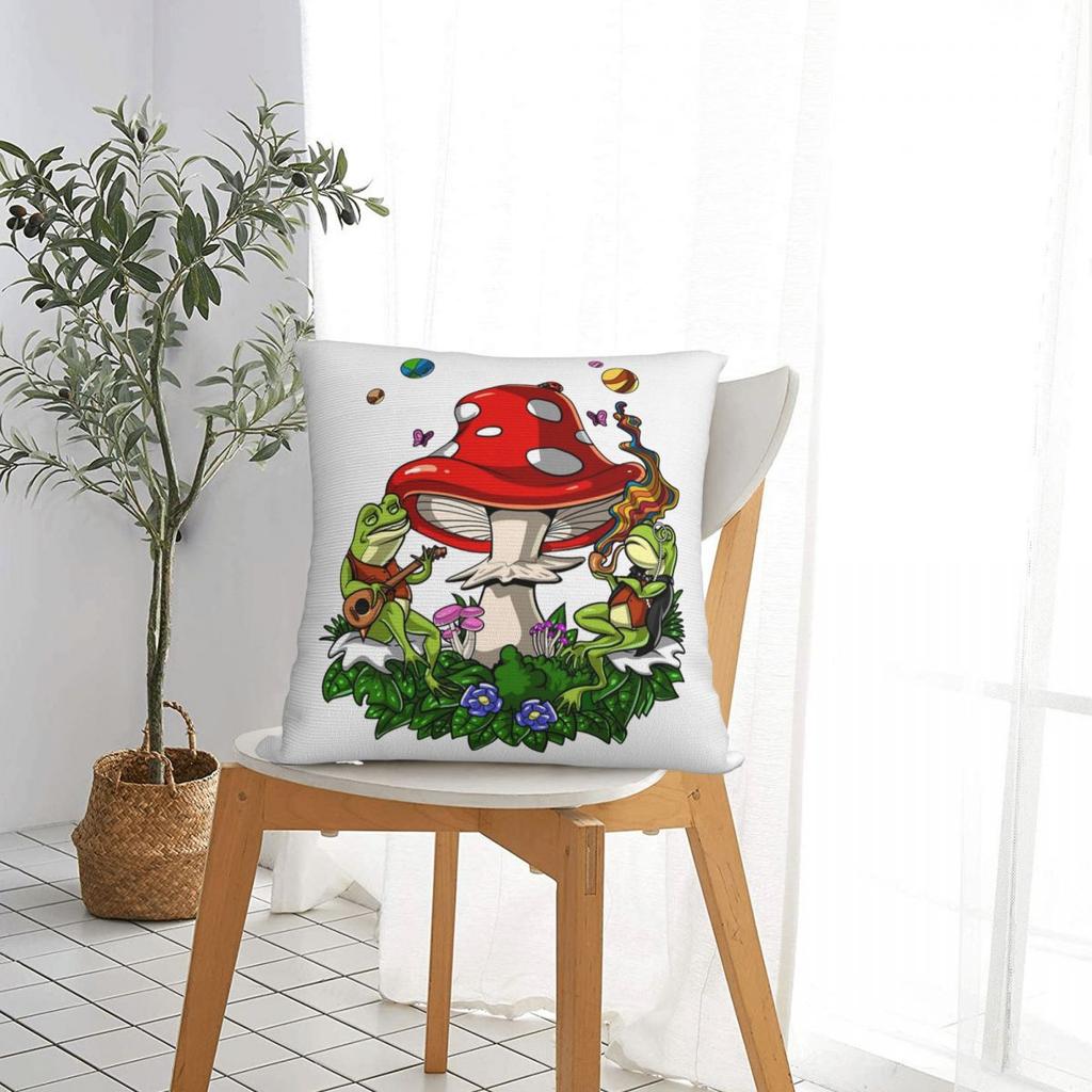 Psychedelic Mushroom Frogs Pillowcase Polyester Cushion Cover Gift Throw Pillow Case Cover Chair Zippered 45X45cm