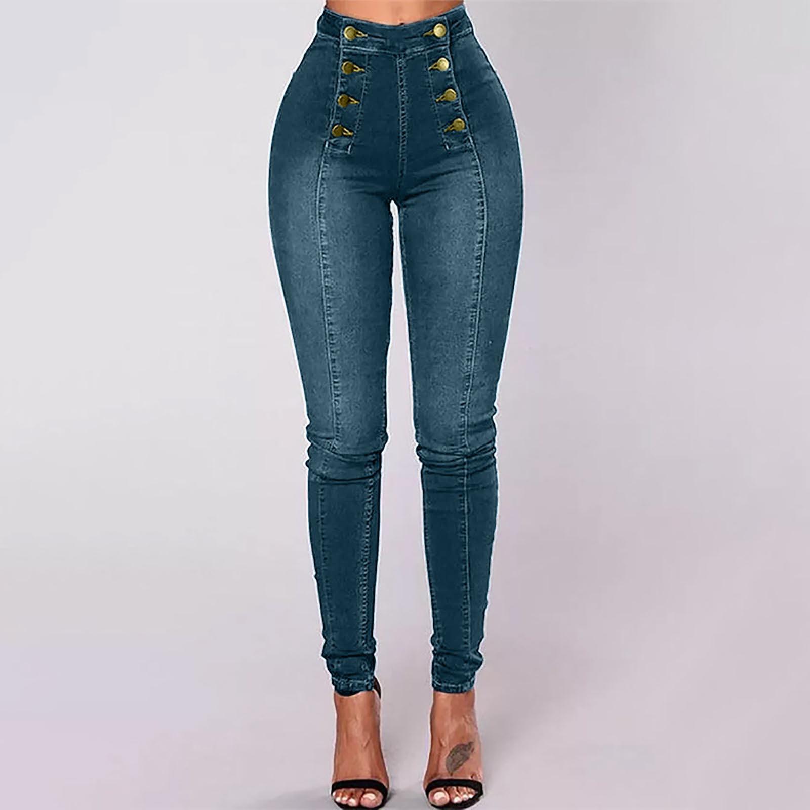 

Летние женские узкие леггинсы на пуговицах с передним и задним карманом на молнии, рабочие брюки из денима M синий