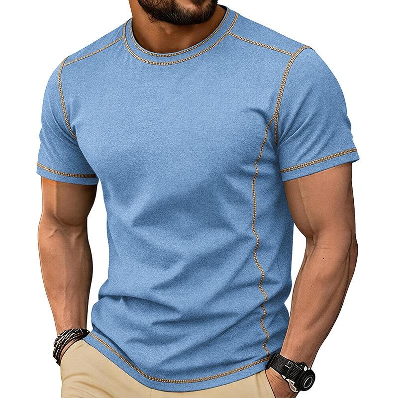 Men’s Short Sleeve Crew Neck T Shirt with Stitching Casual Lightweight Summer Top for Everyday Wear