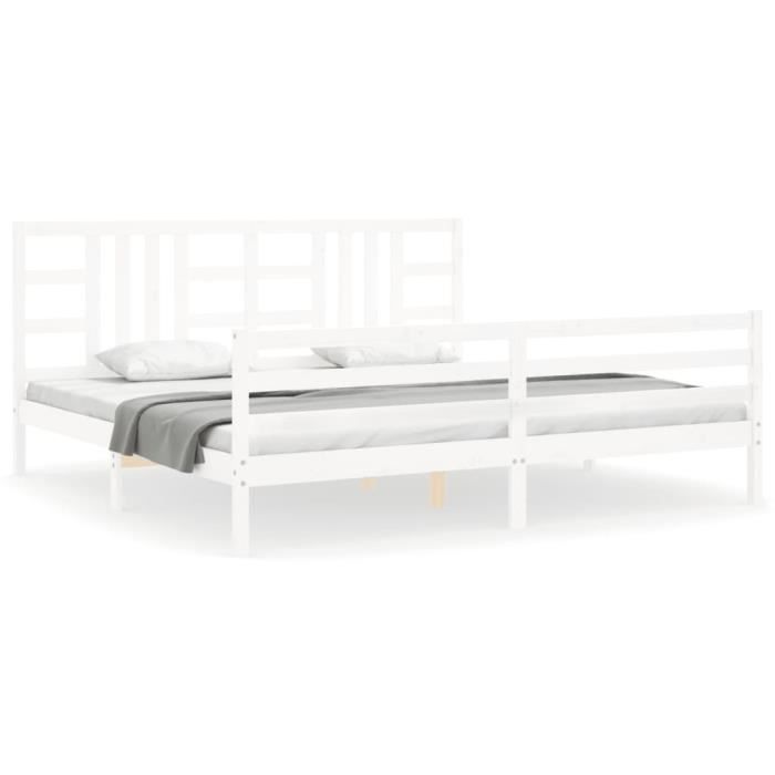VidaXL Bed Frame with Headboard White 200x200 Cm Solid Wood 3193942