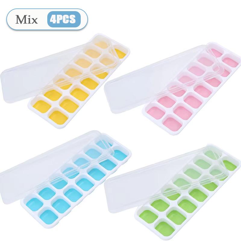 1-5PCS 6 Grid and 14 Grid Square Ice Cube Trays with Lids Silicone Soft Bottom Easy Release Mold for Homemade Ice