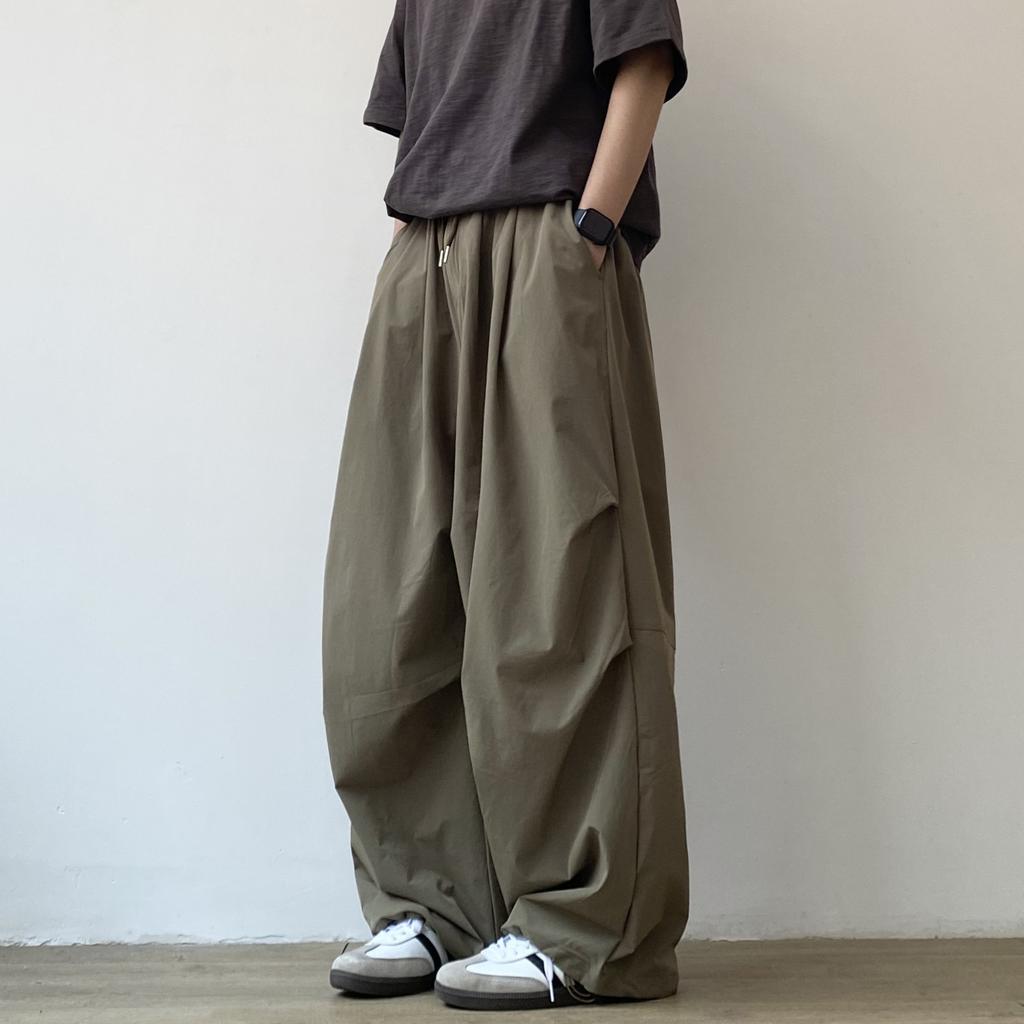 Herren Sommer Retro Unifarben Locker Geschnitten Plissiert Weiter Bein Gerades Bein Freizeit Hose