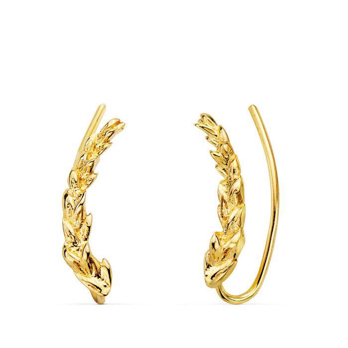 Boucles d'Oreilles Or 18 Carats 750 Jaune - Contours Grimpeurs - Feuilles - BO21324