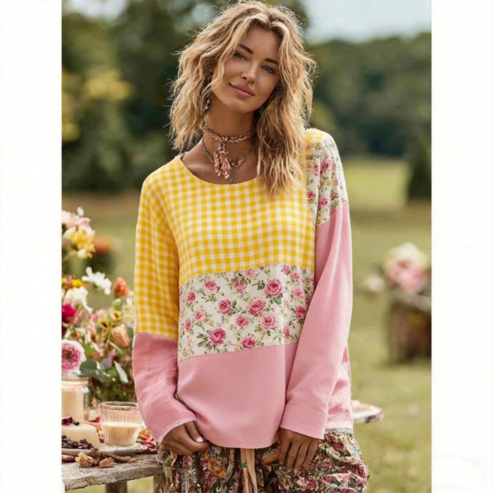Europe America Style Fashion Splicing Colors Women's T-shirt Pullover Women Long Sleeve Clothing Outdoor Casual Tees Top