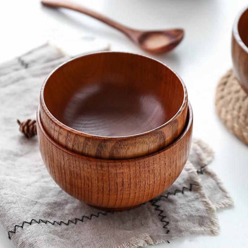 Japanischer Jujube-Holz Runder Großer Suppentopf Kreative Kinder-Reisschüssel Klassische Retro Holzschale