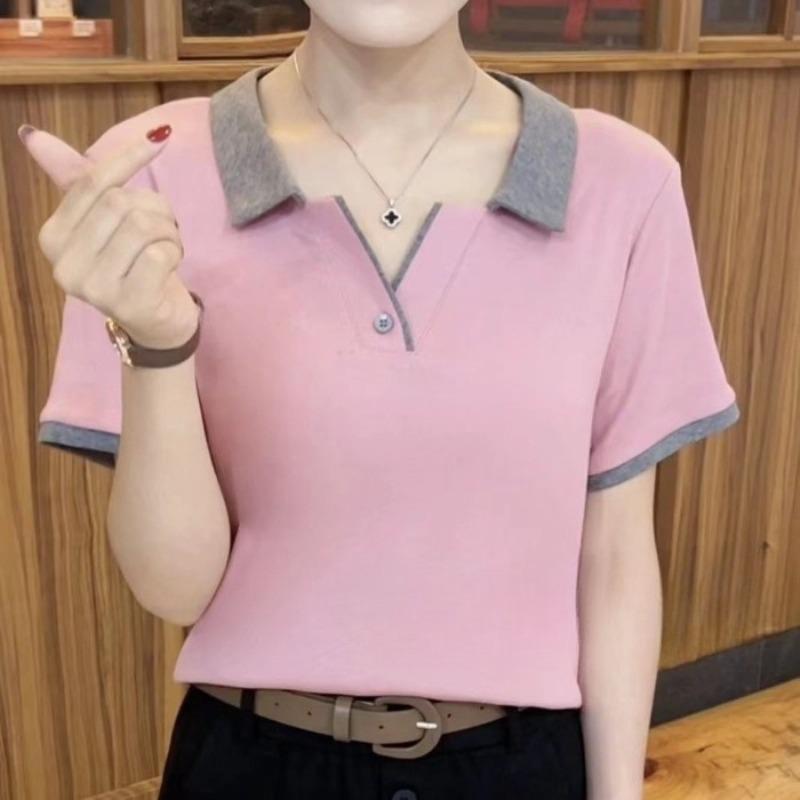 Summer Women's Fashion Polo Shirt Lapel Short-sleeved T-shirt
