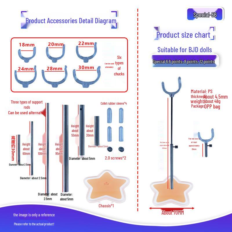 BJD Doll Adjustable Stand for 6, 8, 12-Point Figures