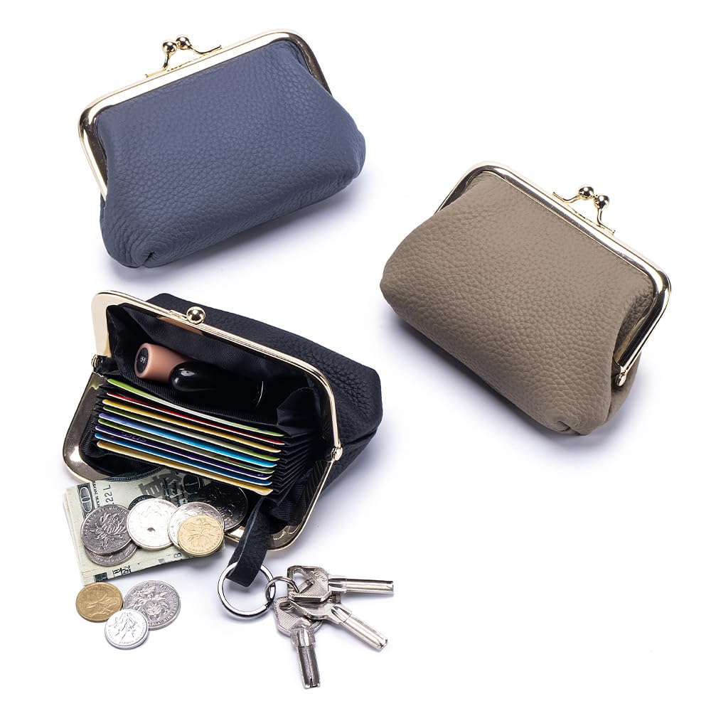 Yocipa Genuine Leather Mini Wallet for Women with Coin Purse and Key Ring, Multifunctional Coin Case, Lightweight Leather Card Case with Key Holder,