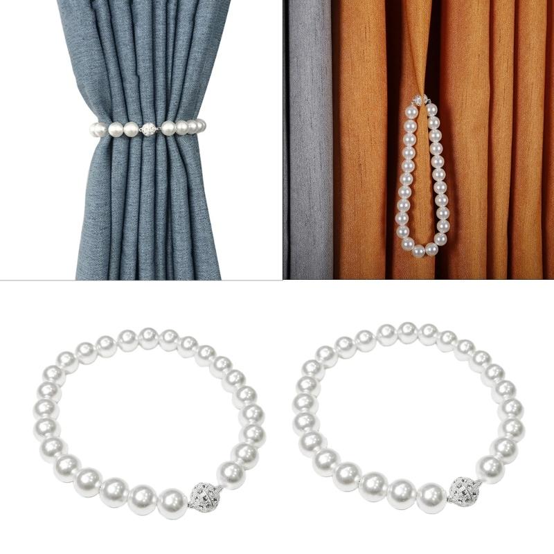 Confezione da 2 Fermacravatta per Tende con Perle, Moderni Fermacravatte Decorativi per Tende con Cordino