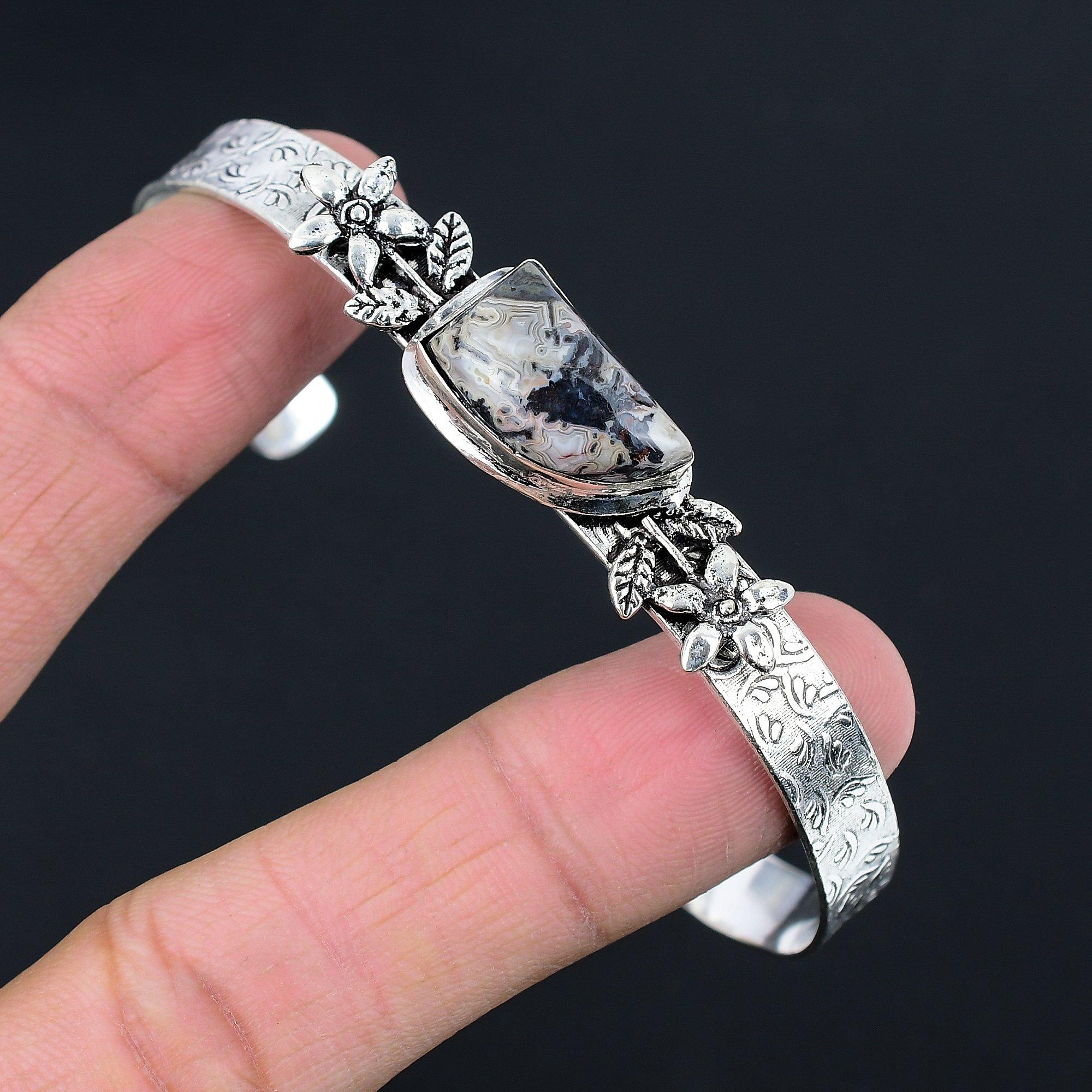 

Распродажа ко Дню дружбы Агат «Сумасшедший кружевной» Камень Серебро 925 пробы Цветок Новый браслет Ювелирные изделия Adjustable