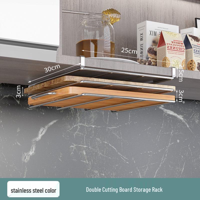 Multifunctional Under-Cabinet Storage Rack with Hooks for Pot Lids and Cutting Boards