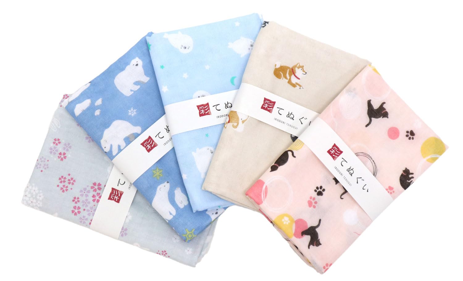 

Irodori Gauze Tenugui Gauze Set of 33 x 88cm (Tenugui) Double-Layered Fabric, 5, Approx. (Animal Print, Fray-Resistant)