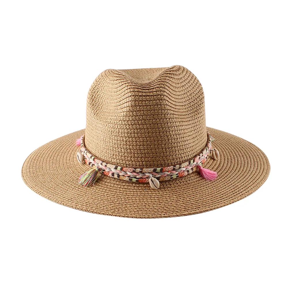 Women Panama Hat Summer Sun UV Protection Wide Brim Beach Travel Outdoor Fashion Adjustable Breathable