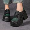Fashion New Retro 7cm High Heels Women Shoes Flat Platform Thick Heels Shoes Mixed Colors Genuine Leather 2025 Luxury Lace Up Shoes