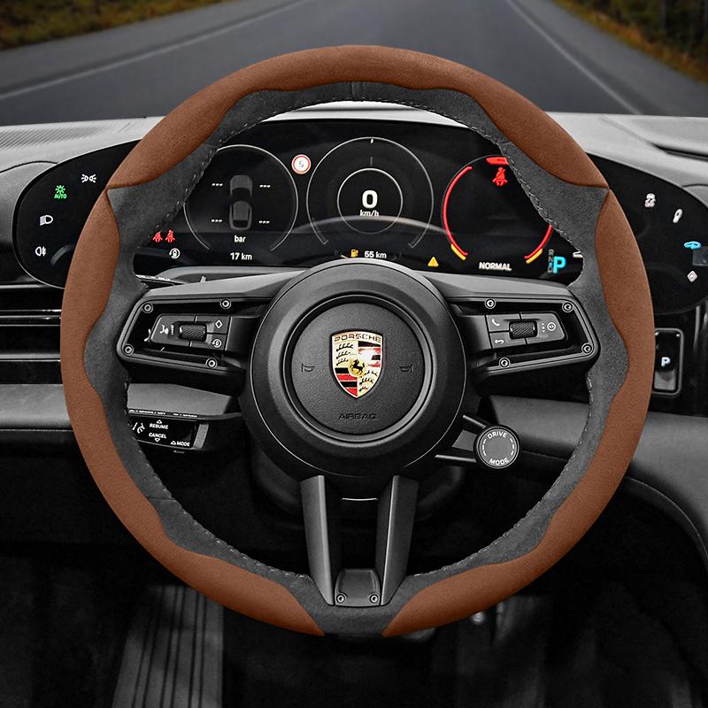 AVK3 Voor Porsche Suede Drukknop Stuurwielhoes Past op Macan Cayenne 911 Taycan Panamera 918 718 Warme Stuurwiel Accessoires