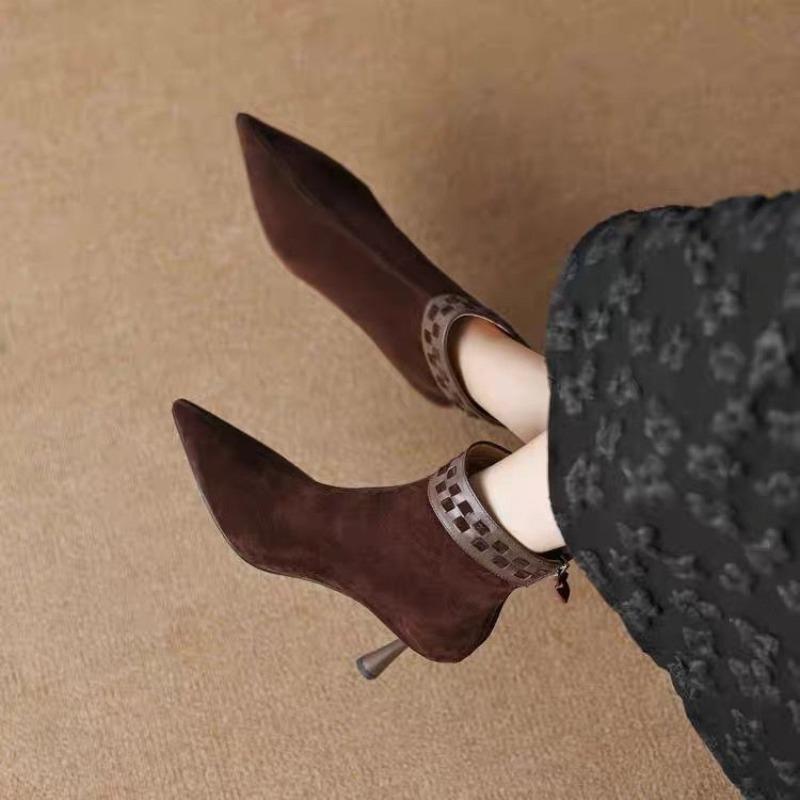 2025 News Women Autumn Pointed Toe Ankle Boots Winter High Heel Genuine  Shoes Woman Short Boots Black Size 34-39