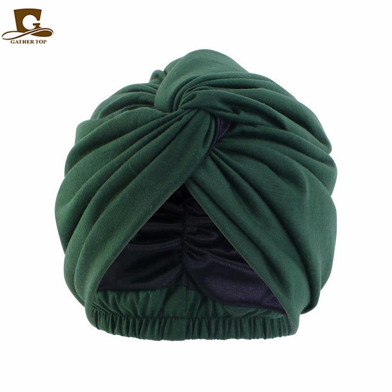 Simulation silk lined headscarf cap, cross twist cap, solid color chemotherapy cap, nightcap, soft cloth cap JDTC
