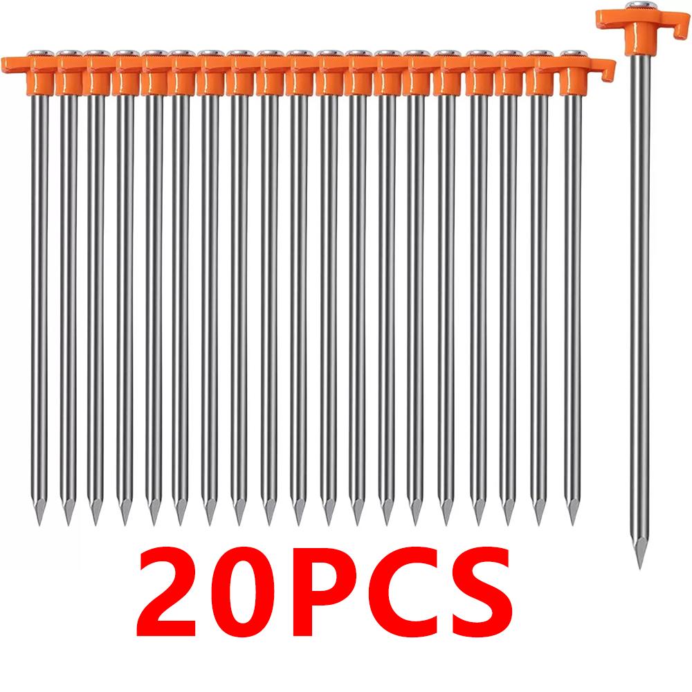 20 PCS/SET Tent Stakes Heavy Duty Reusable Tent Stakes Pegs Multifunctional Metal Tent Spikes Ground for Camping Ground 10inch