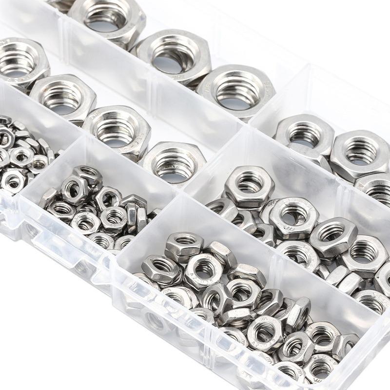 304 Stainless Steel Hexagonal Thin Nut Set - Outer Hex Thin Screw Nut Box