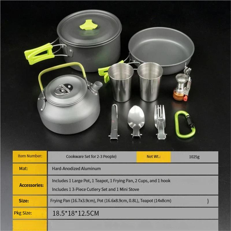 Hot Selling  Outdoor Camping Cookware Set Portable Tableware Kettle Set Boiler Head