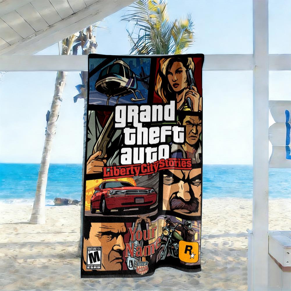 Grand Theft Auto Customize Your Name Beach Towel High Absorbency & Quick-Dry Suitable for Sports Travel Swimming Yoga Bathroom Beach And Pool