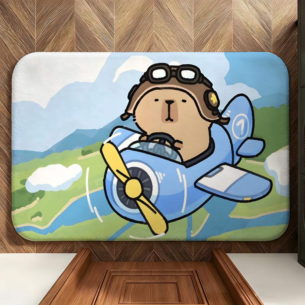 Animal C-Capybara Floor Mat Soft Flannel Entrance Door Mat Non Slip Absorbent Bathroom Bedroom Floor Rug