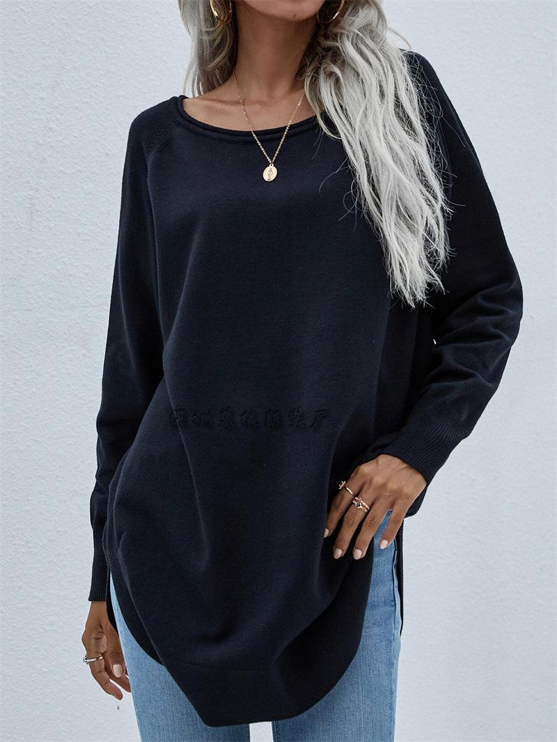 Winter new OL commuter sweater women s off-shoulder solid color loose large size one-word neck knitted sweater S