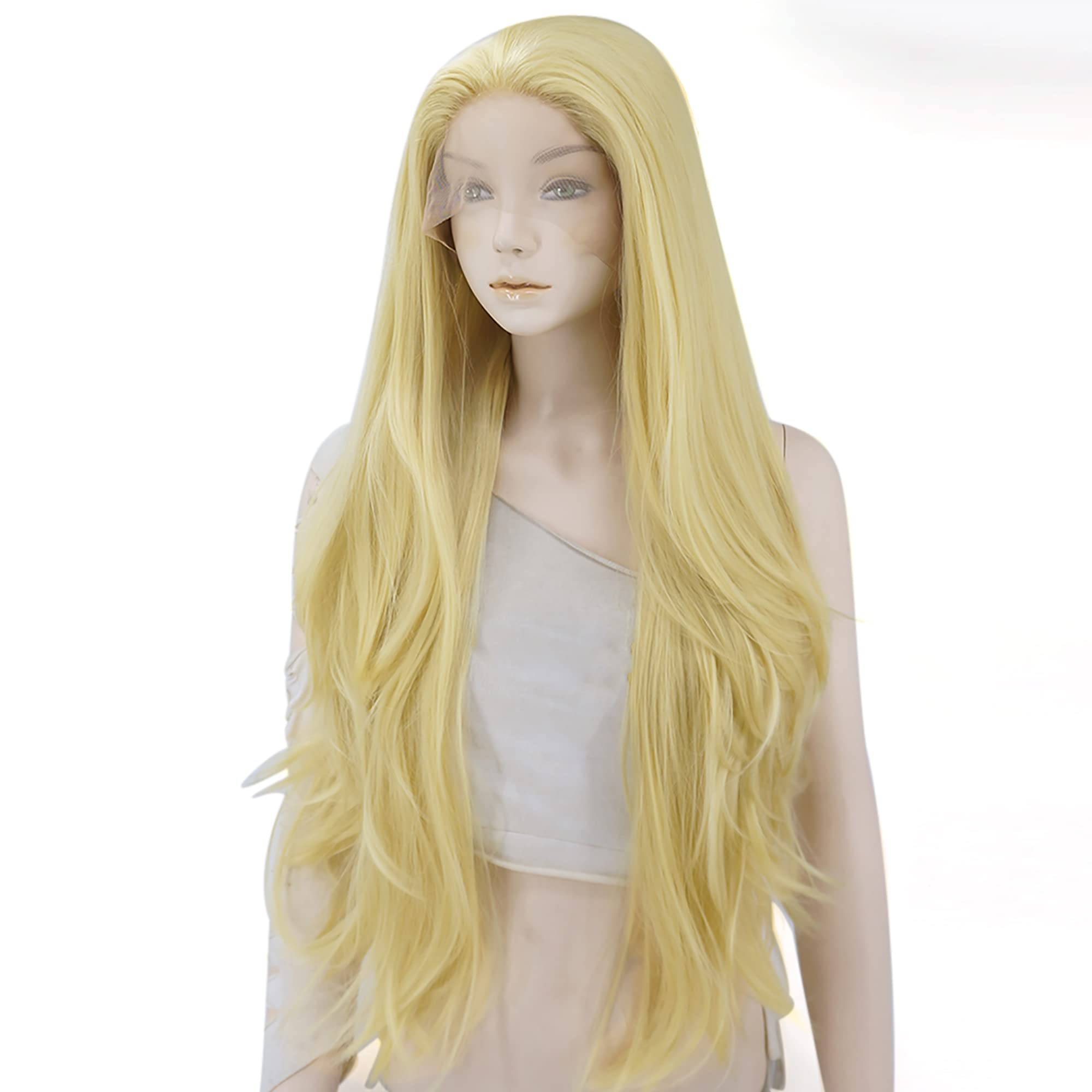 

VOCOSTE Heat Resistant Lace Front Wig, Long Natural Curly Synthetic Fiber, Blonde, 61cm, for Girls, Everyday Use