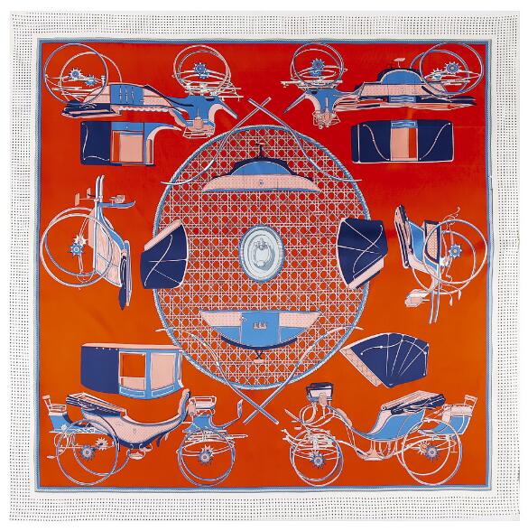 Luxury Brand Twill Silk Scarf Pumpkin Court Carriage Square Scarf New Design Print Kerchief Women Neck Shawl Wraps 130cm