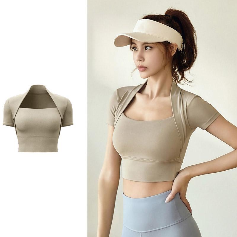 

Летние женские футболки для спортзала, топы для йоги с короткими рукавами, одежда, спортивная рубашка, женские майки для бега, дышащий укороченный топ для спортзала, спортивная одежда XXL хаки