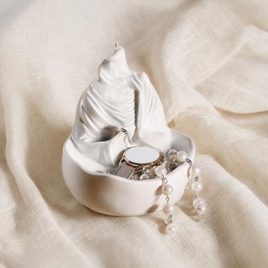 Bathroom Countertop Organizer Resin Woman Statue Jewelry Holder Bowl, Small Trinket Tray, Decorative Accessory Storage Ring Dish for Rings, Earrings,