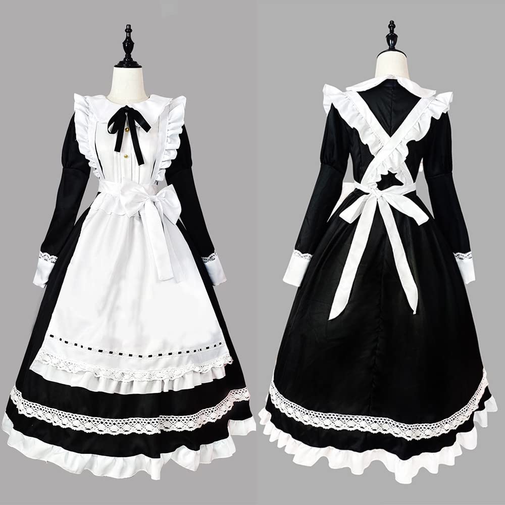 YAISHN Maid Cute Gothic Lolita Authentic Long Halloween Long Bow Performance Set Outfit, Dress, Dress, Popular, Costume, Women's, Cosplay, Sleeves,