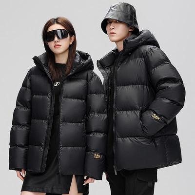 Men's and Women's Black Gold Thickened Down Jacket - Short Style for Autumn and Winter