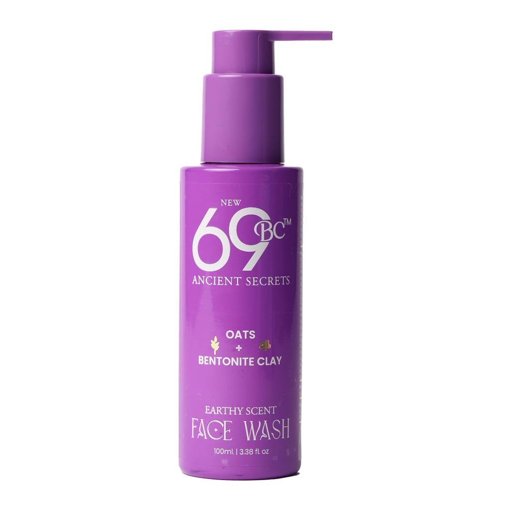 New69BC Oats + Bentonite Clay Face Wash with Vitamin C for Gentle Deep Cleansing, Earthy Scent, 100ml