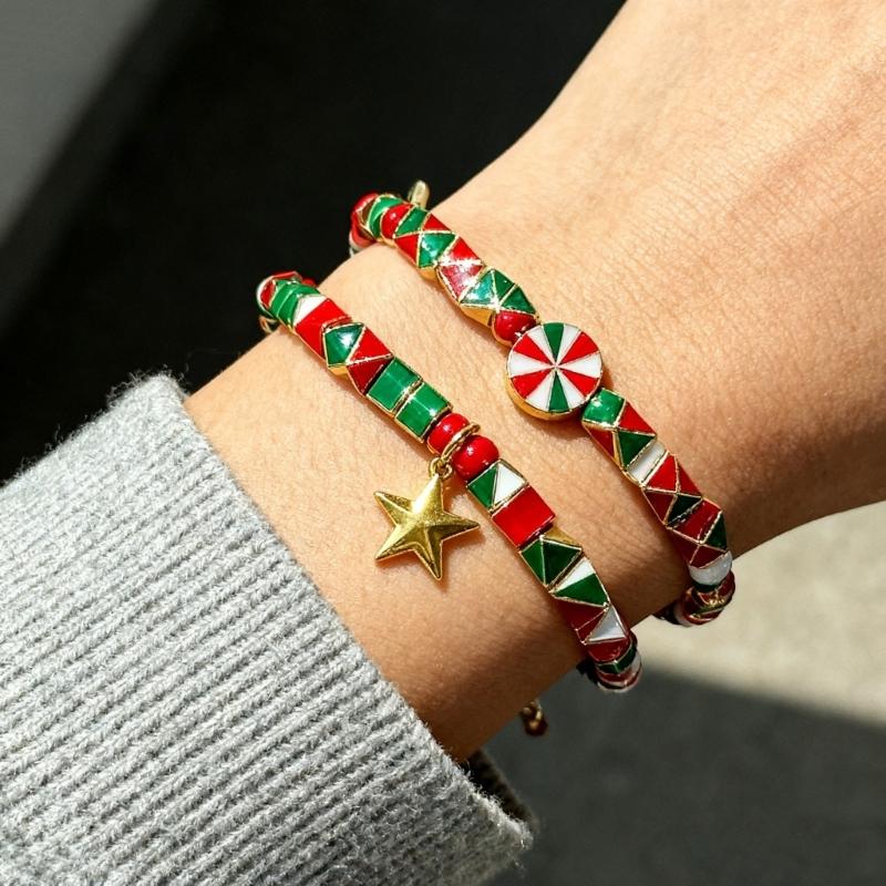 Festival Santa And Snowman Designs Soft Clay Beaded Bracelet 18cm Adjustable Length 3 Unique Styles Lightweight Jewelry