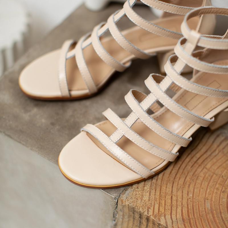 Fashion Women's New Spring/Summer Genuine Leather Cowhide Bag with Back Zipper High Heel Large Open Toe Roman Sandals